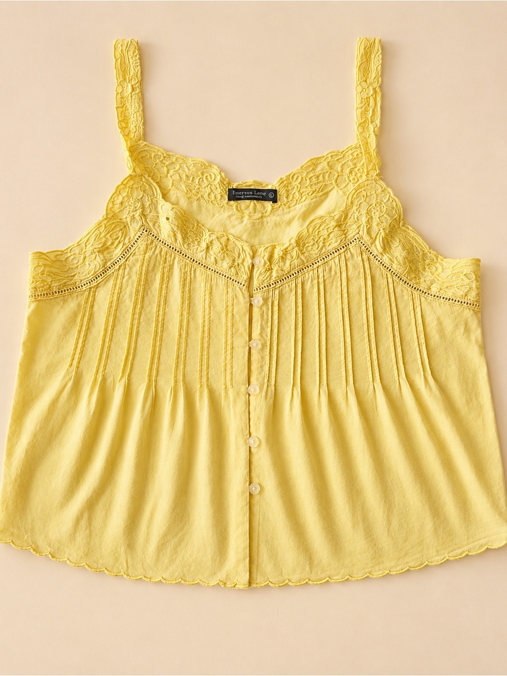 Emerson Lang Yellow 100% Cotton Lace Button Front Camisole Top - Picture 2 of 6